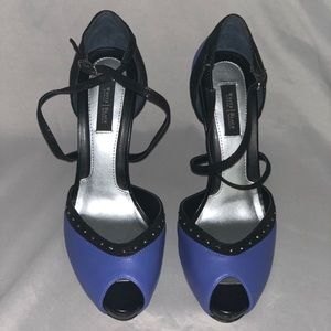 Blue and black heels